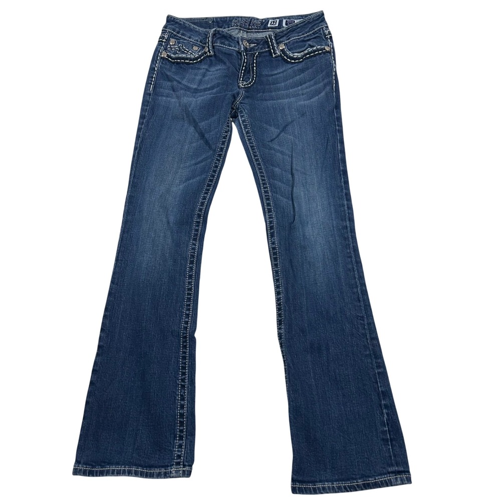 Miss Me Irene Bootcut Jeans Women 31 Blue Low Rise Y2K Whisker Contrast Stitch - Picture 3 of 11